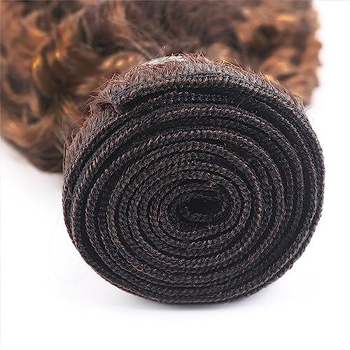 Honey Blonde Bundles P4/30 Kinky Curly Human Hair - 8A Grade Brazilian Unprocessed Virgin Hair, 3 Bundles - 10, 12, 14 Inch Light Brown Curly Remy Human Hair Extensions