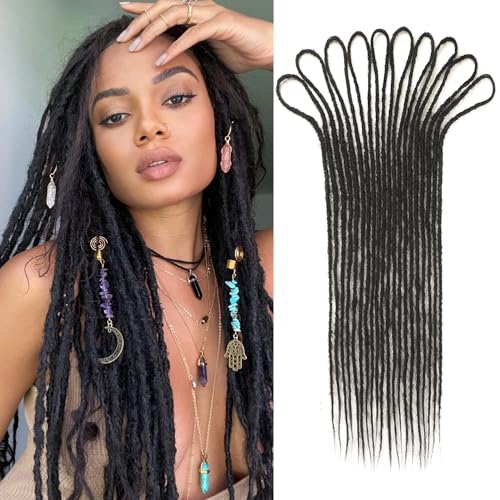 HANNE Natural Black Double Ended Synthetic Dreadlock Extensions for Women and Men Crochet Locs Hair DE Dreads 20 Inch 10 Strands Crochet Dreads Extensions (20 Inch DE Dreads, 1B)