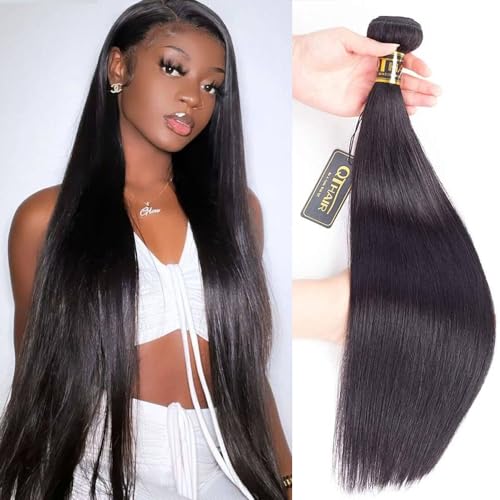 QTHAIR 16A Indian Straight Virgin Hair 100% Unprocessed Straight Human Hair Weave for All Women (32", Indian Hair)