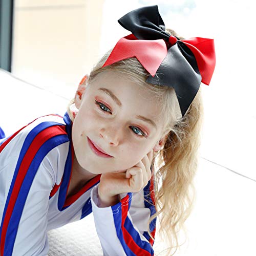 DEEKA 12PCS 8" Two Toned Large Cheer Hair Bows Ponytail Holder Handmade for Teen Girls Softball Cheerleader Sports-Light Pink/Bright Pink