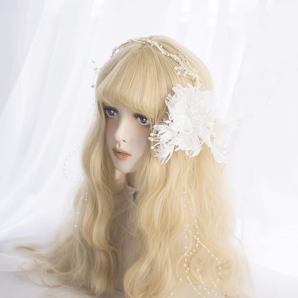 Alice Garden Wigs Long Wavy Wig Bangs - Natural Synthetic Hair Lolita Wig with Wig Cap For Women Cosplay and Daily Wear (Blonde)
