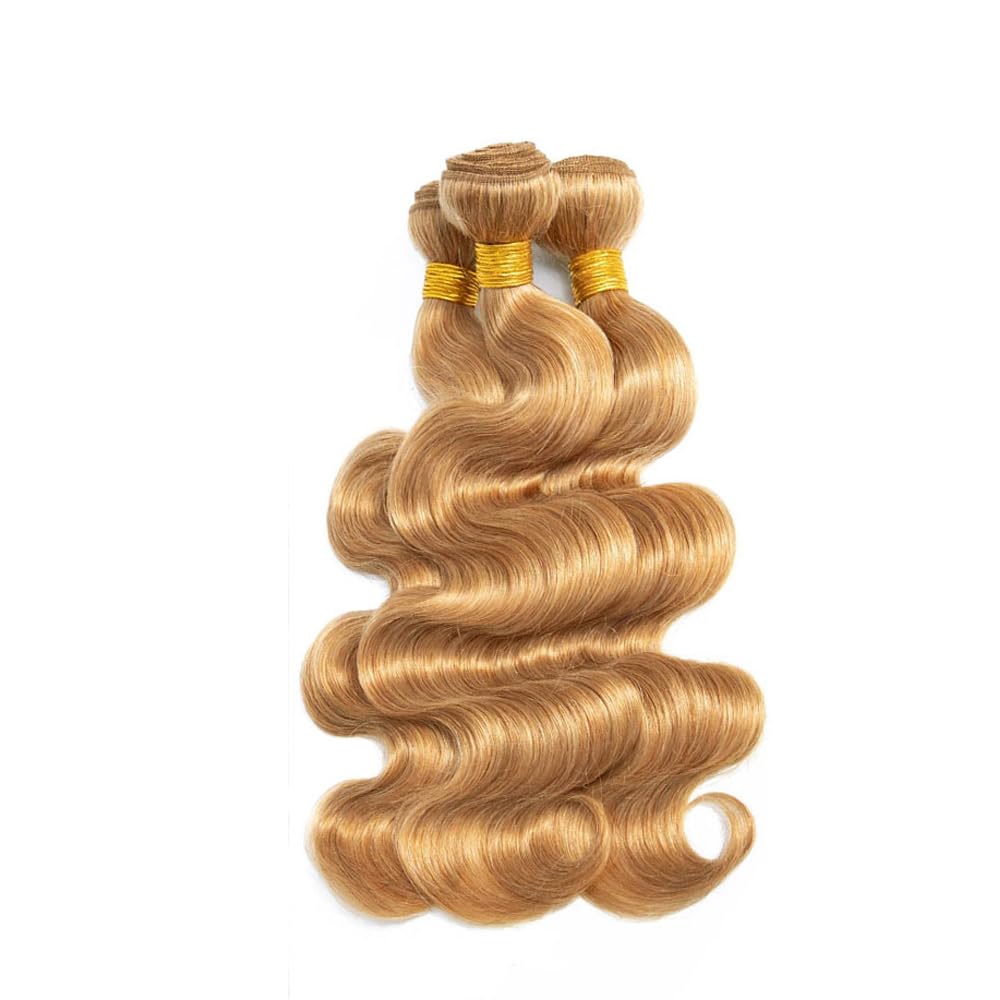 27 Human Hair Bundles Honey Blonde Body Wave Bundles Human Hair 8A Grade Brazilian Brazilian Virgin Hair 3 Bundles 10 12 14 Inch Color 27 Body Wave Human Hair Bundles