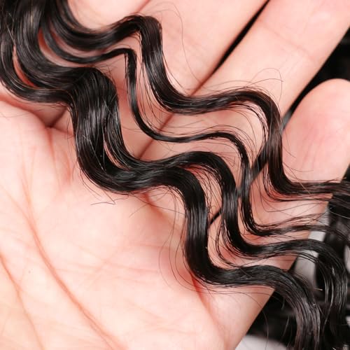 16 Inch Deep Wave Bulk Human Hair Weft 50g (1Bundles/Pack) Human Braiding Hair for Braiding No Weft Bundle 10A Brazilian Virgin Curly Human Hair Extensions for Boho Braids Wet and Wavy Human Hair