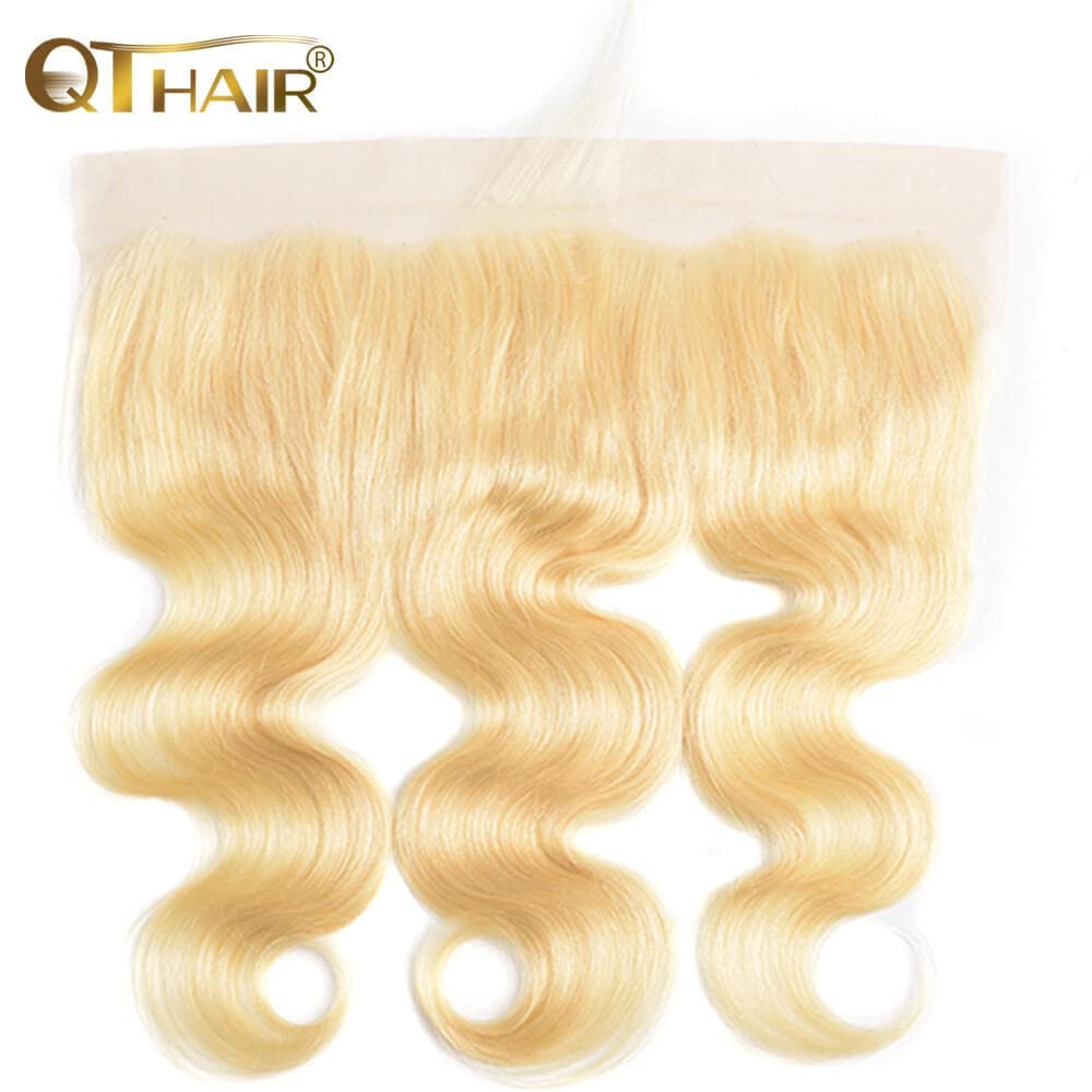 QTHAIR 16A Russian Blonde #613 Color Transparent HD Lace Frontal 100% Human Hair Honey Blonde Body Wave Human Hair for Black Women (10", 613 Body Wave Frontal)