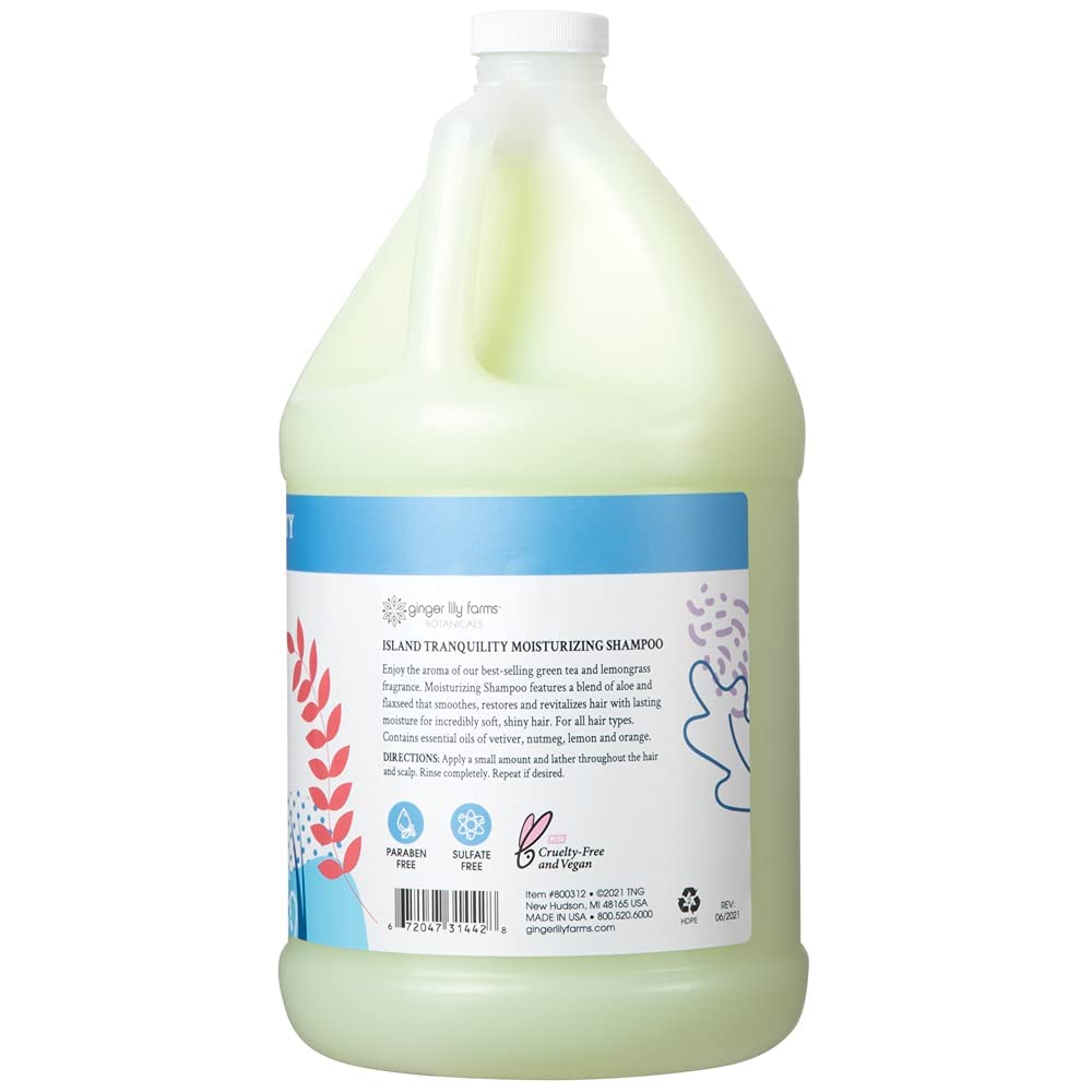 Ginger Lily Farms Botanicals Moisturizing Shampoo for All Hair Types, Island Tranquility, 100% Vegan & Cruelty-Free, Green Tea Lemongrass Scent, 1 Gallon Refill (Pack of 4)