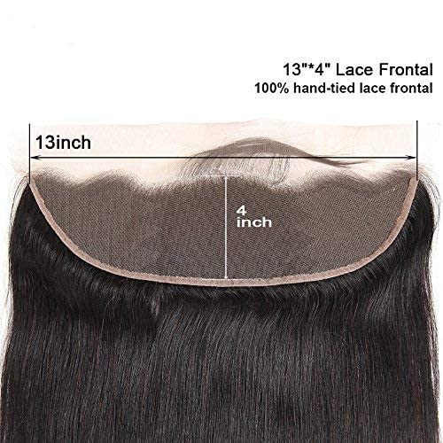 Greatremy Brazilian Virgin Human Lace Frontal Closure with Free Part Baby Hair Ear To Ear Straight 13"x4" Density Natural Color 10inch