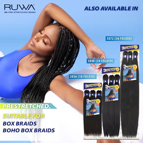 Sensationnel Ruwa prestretched braiding hair - 3x 48 inch water repellent kanekalon fast dry synthetic sports itch free (1 pack, NPURPLE)