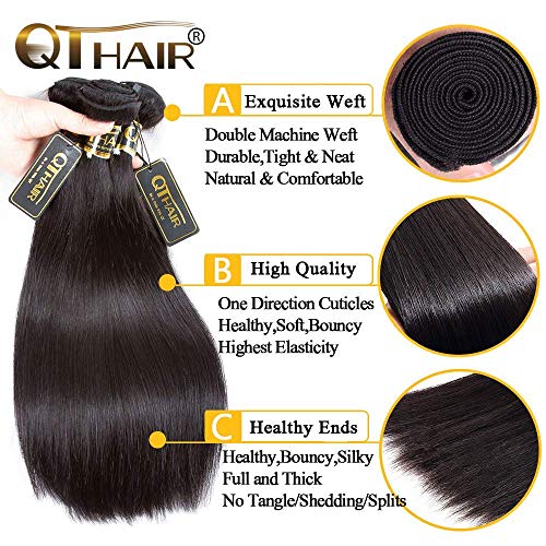QTHAIR 16A Indian Straight Virgin Hair 100% Unprocessed Straight Human Hair Weave for All Women (32", Indian Hair)
