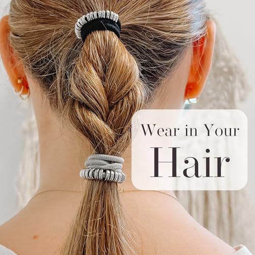 By Lilla Hair Ties for Women No Damage – The Original Bracelet Hair Tie – Hand Made Jewelry with Luxury Elastic and Tarnish Free Gold and Silver – Boho Hair Accessories and Wrist Stacks (Disc)