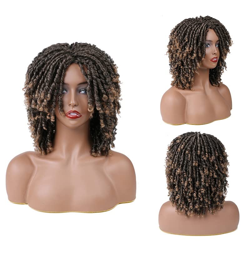 YOVECATHOU Black Women Men Short Dreadlock Wig Synthetic Wigs Afro Curly Wig For Party Daily Replacement Wig (Brown)