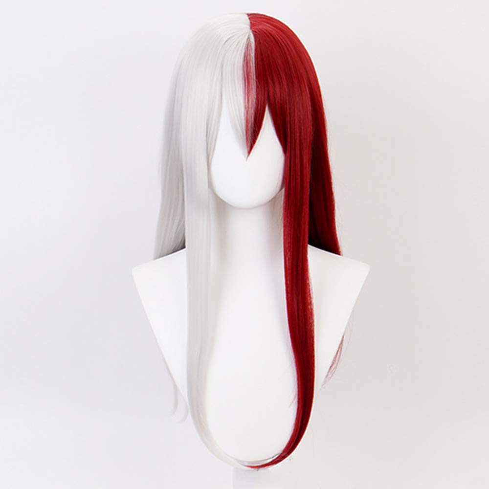 Kaneles Half White Half Red Long Straight Anime Cosplay Wig for Women Red White Synthetic Halloween Hair Wig