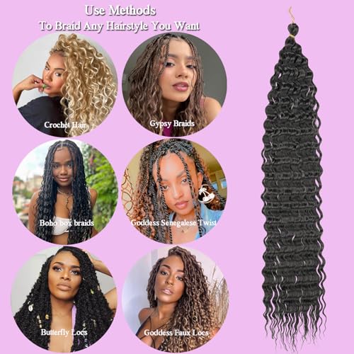 ZRQ Ocean Wave Crochet Hair 7 Packs 24 Inch Natural Black Deep Twist Wave Curly Wavy Crochet Braiding Hair Synthetic Hair Extension For Black Women #1B