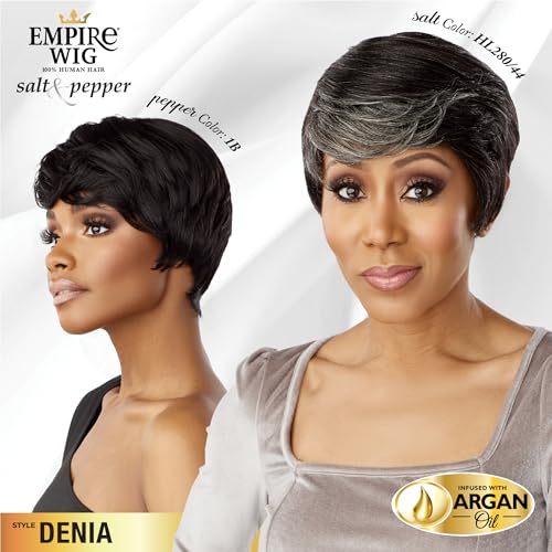 Sensationnel Empire Human Hair Wig - Salt And Pepper Denia Contouring Mesh Cap Heat Safe (T2/27)