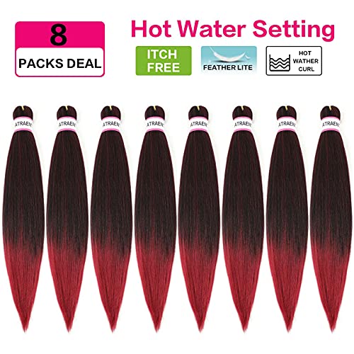 Pre Stretched Braiding Hair 8 Packs - 18 Inch Ombre Braiding Hair,Two Tone Yaki Texture Prestretched Crochet Braids Hair,Professional Synthetic Hair Extension Itch Free Hot Water Setting(18"T1B/Bug)