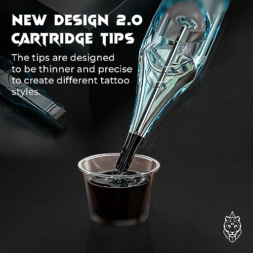 20pcs Tattoo Cartridge Needles- Tattoo Needles Cartridges Sterilized with Membrane Mixed Sizes-Upgraded 2.0 Casing Design- Durable Tattoo Needles for Tattooing - Round Liner (1001RL)