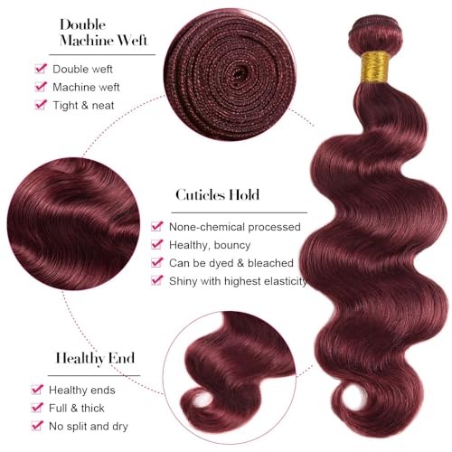26 Inch Burgundy Bundles Human Hair 99J Body Wave Human Hair Bundles Wine Red Body Wave Bundles Brazilian Unprocessed Virgin Hair 1 Bundle 99J Bundles Human Hair Weave