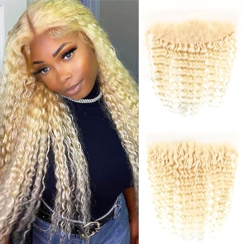 ELIHAIR Lace Frontal Closure 13x4 Ear to Ear Lace Frontal Free Part #613 Blonde Deep Wave Hair Weaves Pre Plucked Frontal With Baby Hair Brazilian Virgin Human Hair 12inch