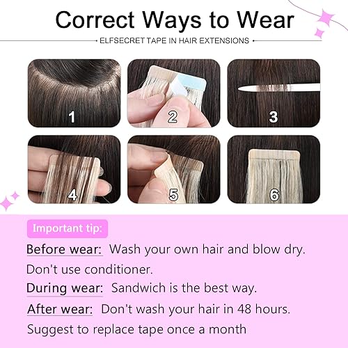 ELFSECRET 100% human hair Tape In Hair Extensions Invisible PU Seamless Skin Weft Tape in Real Human Hair Silky Straight Hair Extensions Soft Thick To End 40g/pack 20pcs (16 Inch, #613 Bleach Blonde)