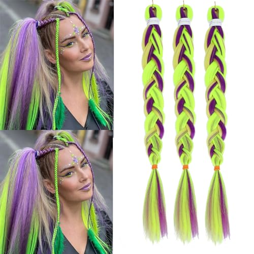Betufllo Colorful Pre stretched Braiding Hair Extensions 3 Colors Mix Braiding Hair 26 Inch 3 Packs Pre Stretched Braiding Hair Professional Itch Free Ombre Braiding Hair for Girls