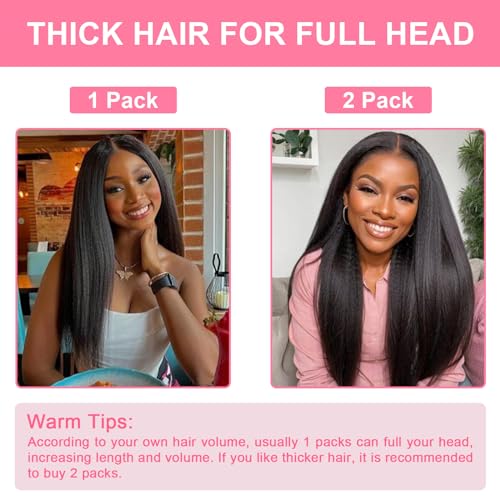 Yargel Hair 12 Inch 1 Pack Kinky Straight Clip in Hair Extensions for Black Women Yaki Straight Clip ins Full Head Seamless Synthetic Hair Pieces(7 Pcs/Set 16 Clips)