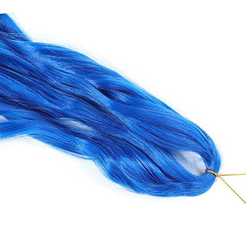 French Curly Bouncy Braiding Hair - 24 Inch Blue Color, Pre-Stretched, Loose Wavy Synthetic Hair Extensions For Black Women (2 Packs)