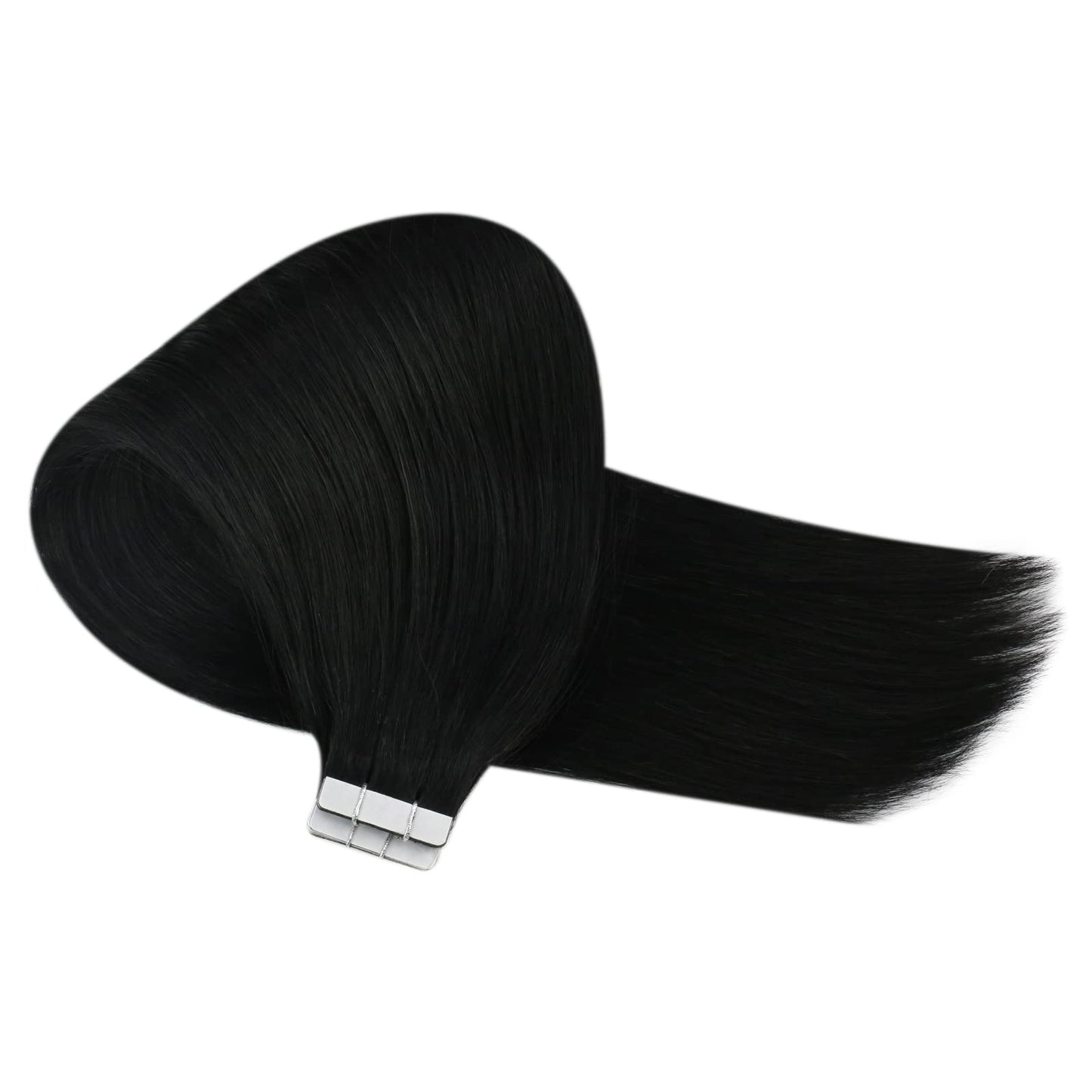 Sunny Hair Tape in Hair Extensions Real Human Hair Invisible Remy Hair Extensions Tape ins for Women Jet Black 24 inch 20Pcs 50G