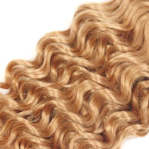 LadrXadr Hair #27 Bundles Honey Blonde Deep Wave Bundles Human Hair 18 20 22 inch 3 Bundles Color 27 Deep Wave Bundle
