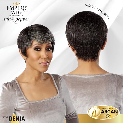 Sensationnel Empire Human Hair Wig - Salt And Pepper Denia Contouring Mesh Cap Heat Safe (T2/27)