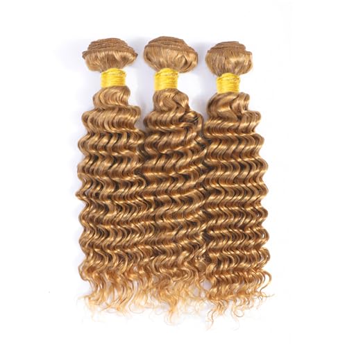 LadrXadr Hair #27 Bundles Honey Blonde Deep Wave Bundles Human Hair 18 20 22 inch 3 Bundles Color 27 Deep Wave Bundle