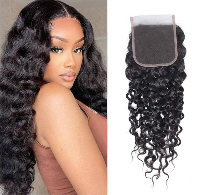 4x4 Lace Closure Deep Wave Human Hair 130% Density Unprocessed 12A Deep Curly Virgin Hair 4x4 Transparent Lace Closure With Cap Natural Color 16 Inch