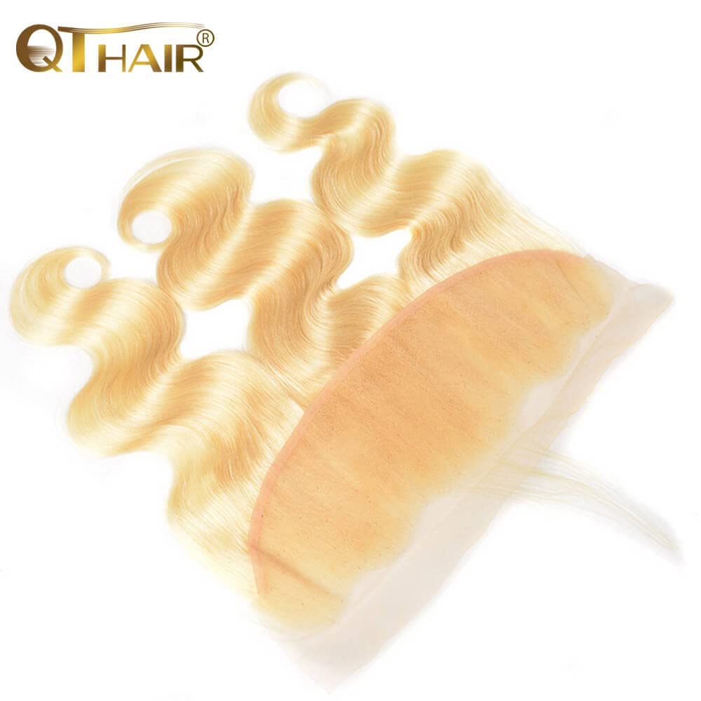 QTHAIR 16A Russian Blonde #613 Color Transparent HD Lace Frontal 100% Human Hair Honey Blonde Body Wave Human Hair for Black Women (10", 613 Body Wave Frontal)
