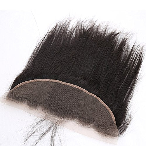 Greatremy Brazilian Virgin Human Lace Frontal Closure with Free Part Baby Hair Ear To Ear Straight 13"x4" Density Natural Color 10inch