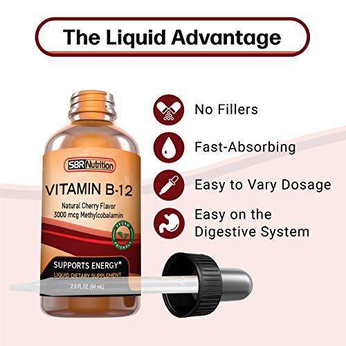 Vitamin B12 Sublingual Liquid Drops - Methylcobalamin, VIT B 12 Supports Energy, Max Absorption, 3000mcg Per Serving, 60 Servings, Non-GMO, Vegan Friendly, Manufactured in The USA
