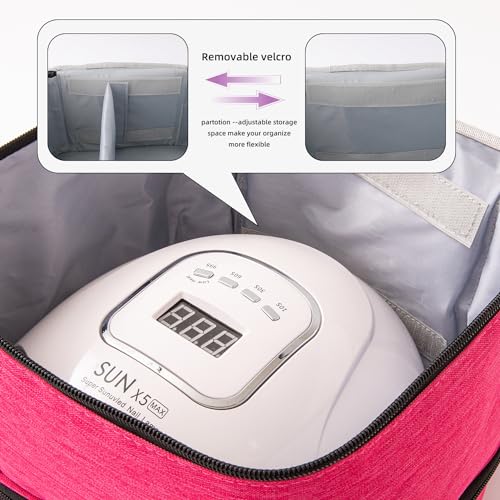 AGX Bravo Nail Polish Carrying Case with UV LED Nail Lamp Compartment - Holds 30 Bottles, Double-layer Nail Light Storage Bag for Nail Dryer, Rose-Pink (BAG ONLY)
