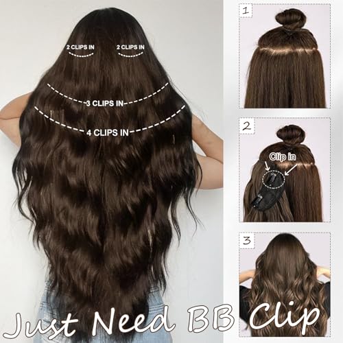 Clip in Hair Extensions Black Wavy Hair Extensions 16 Inch 4PCS Synthetic Hair Extensions Clip Ins Soft and Lightweight Hairpieces for Daily Wear