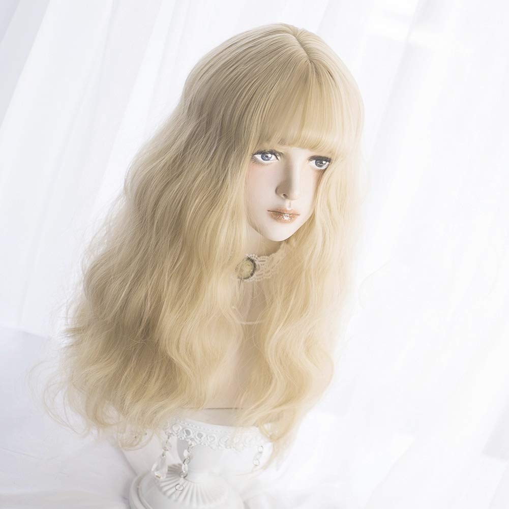 Alice Garden Wigs Long Wavy Wig Bangs - Natural Synthetic Hair Lolita Wig with Wig Cap For Women Cosplay and Daily Wear (Blonde)