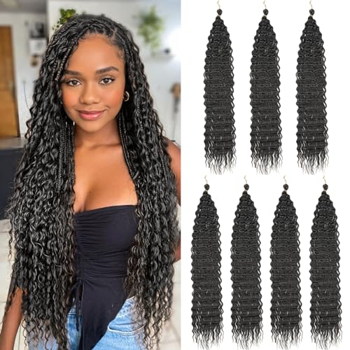 ZRQ Ocean Wave Crochet Hair 7 Packs 24 Inch Natural Black Deep Twist Wave Curly Wavy Crochet Braiding Hair Synthetic Hair Extension For Black Women #1B