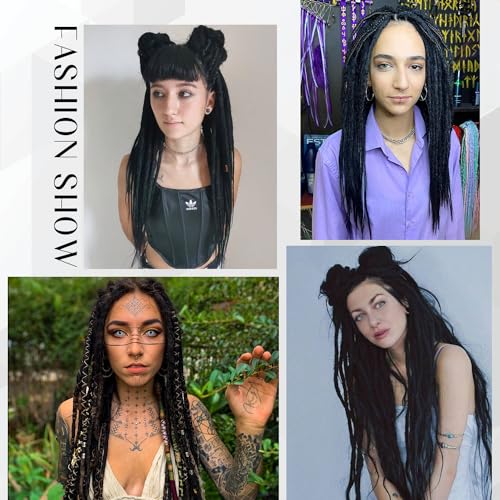HANNE Natural Black Double Ended Synthetic Dreadlock Extensions for Women and Men Crochet Locs Hair DE Dreads 20 Inch 10 Strands Crochet Dreads Extensions (20 Inch DE Dreads, 1B)