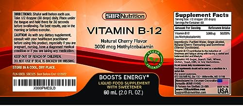 Vitamin B12 Sublingual Liquid Drops - Methylcobalamin, VIT B 12 Supports Energy, Max Absorption, 3000mcg Per Serving, 60 Servings, Non-GMO, Vegan Friendly, Manufactured in The USA