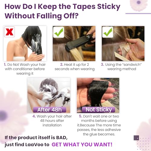 LaaVoo Tape in Human Hair Extensions Ombre Dark Brown to Platinum Blonde 22 Inch 50g/pack 20pcs Blonde Hair Extensions Seamless Skin Weft Tape in Extensions Real Human Hair