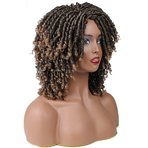 YOVECATHOU Black Women Men Short Dreadlock Wig Synthetic Wigs Afro Curly Wig For Party Daily Replacement Wig (Brown)