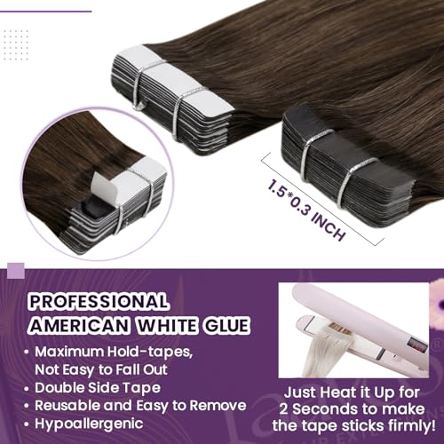 LaaVoo Tape in Human Hair Extensions Ombre Dark Brown to Platinum Blonde 22 Inch 50g/pack 20pcs Blonde Hair Extensions Seamless Skin Weft Tape in Extensions Real Human Hair