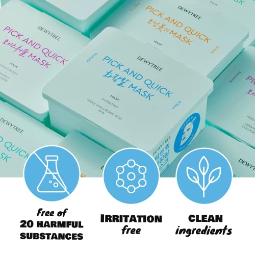 DEWYTREE Pick and Quick Refreshing Aqua Mask 30 Sheets | Moisturizing Sheet Masks for Face w/Hyaluronic Acid | Gentle Korean Sheet Mask Skin Care w/Amino Acids | Hydrating Face Mask Sheets