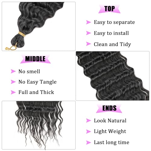 ZRQ Ocean Wave Crochet Hair 7 Packs 24 Inch Natural Black Deep Twist Wave Curly Wavy Crochet Braiding Hair Synthetic Hair Extension For Black Women #1B