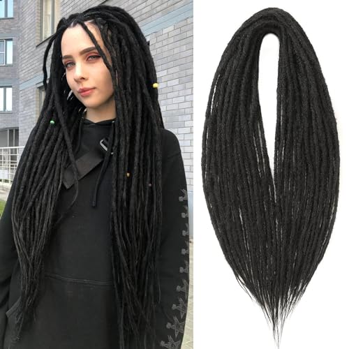 HANNE Natural Black Double Ended Synthetic Dreadlock Extensions for Women and Men Crochet Locs Hair DE Dreads 20 Inch 10 Strands Crochet Dreads Extensions (20 Inch DE Dreads, 1B)