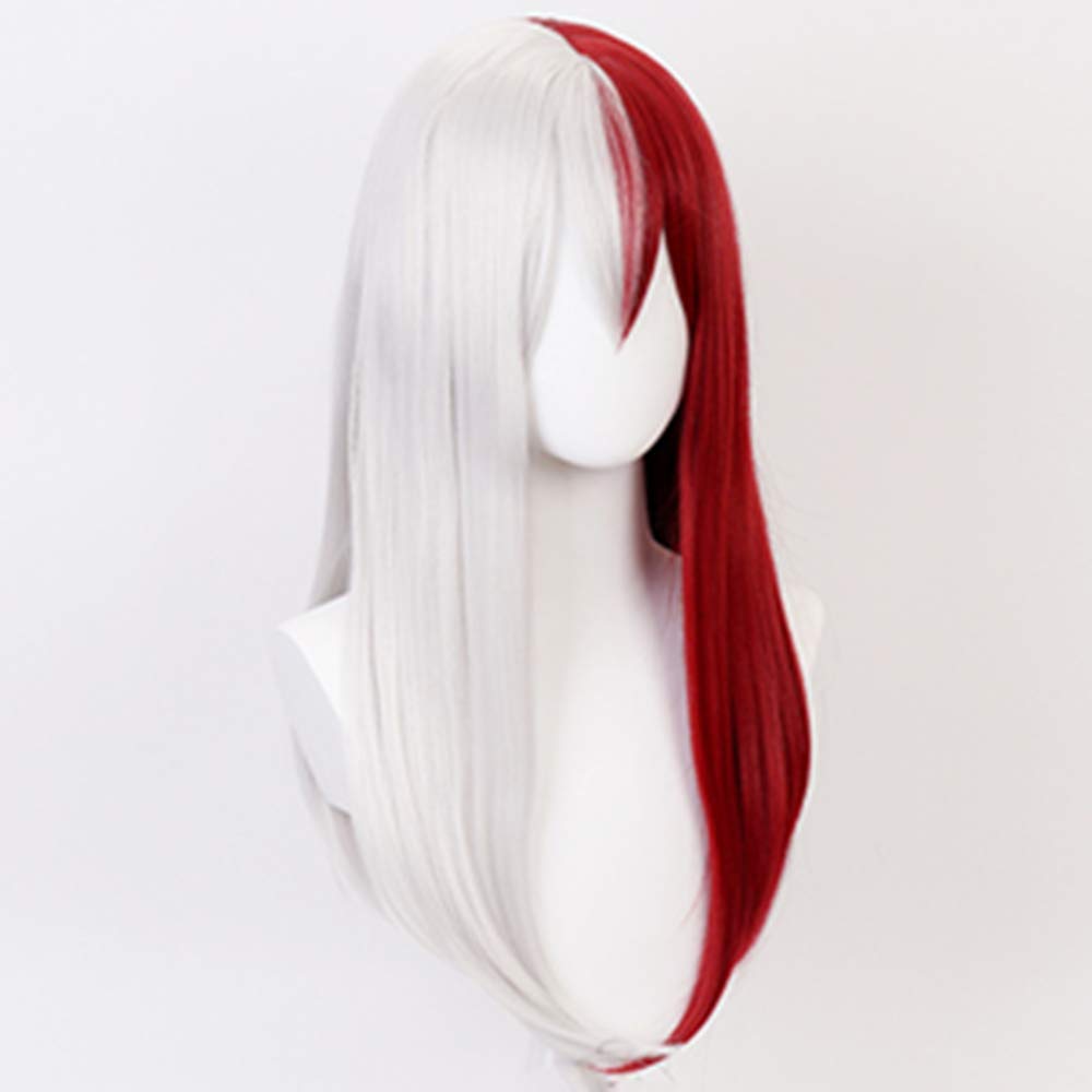 Kaneles Half White Half Red Long Straight Anime Cosplay Wig for Women Red White Synthetic Halloween Hair Wig