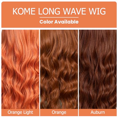 KOME Auburn Wigs with Bangs,Copper Red Long Wavy Wig for Women,Long Curly Synthetic Hair Wig for Party Daily Use 24IN