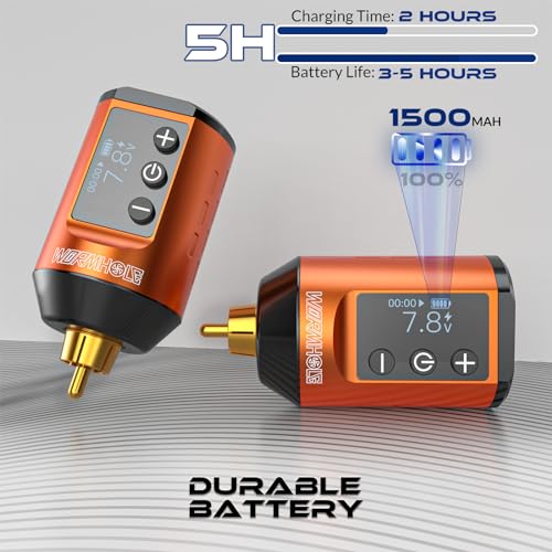 Wireless Tattoo Battery Pack, Rechargeable Cordless Tattoo Power Supply Portable RCA Lithium Battery Pack 1500mAh Capacity with LED Digital Display for Tattoo Pen Rotary Tattoo Machine WB11-B