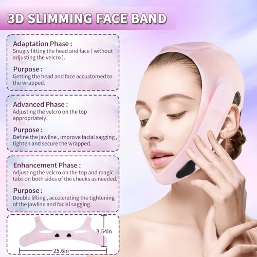Upgrated V-silicone Face Lift Tape Face Strap,Soft Silicone Chin Strap for Women 23-27 Inches,Chin Strap For Sleeping (Pink)