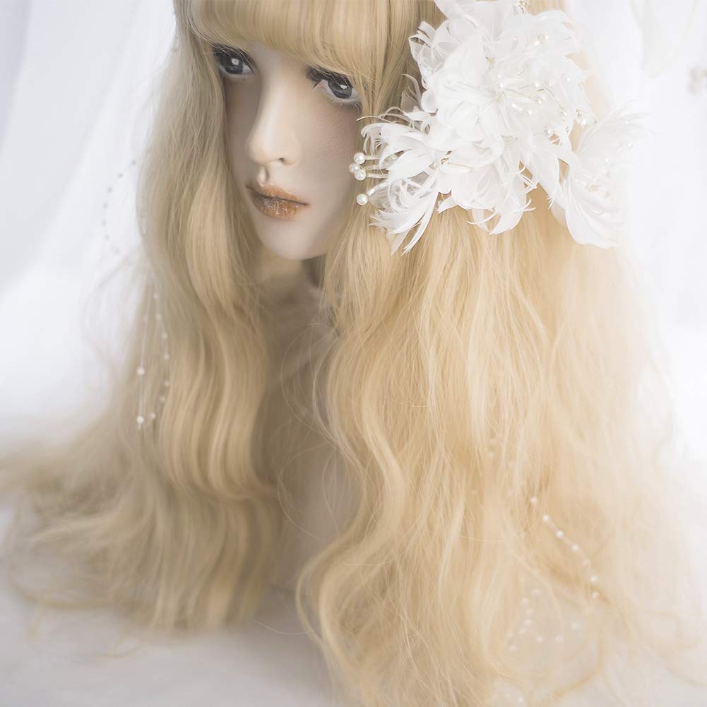 Alice Garden Wigs Long Wavy Wig Bangs - Natural Synthetic Hair Lolita Wig with Wig Cap For Women Cosplay and Daily Wear (Blonde)